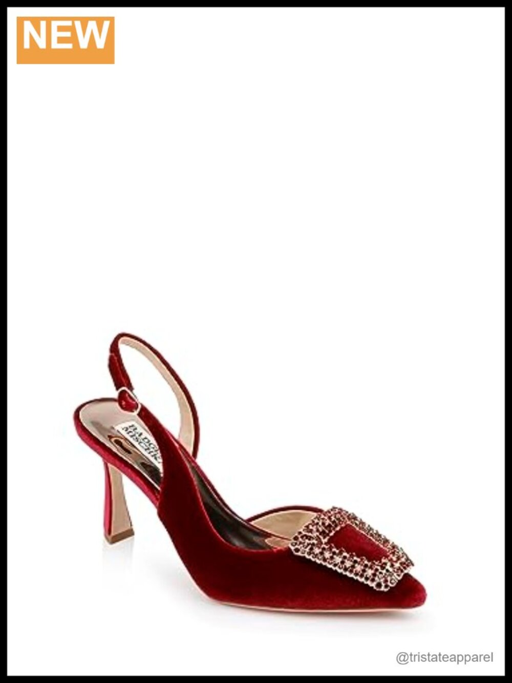 Badgley Mischka Enida Leather Stiletto Slingback with Crystal Buckle